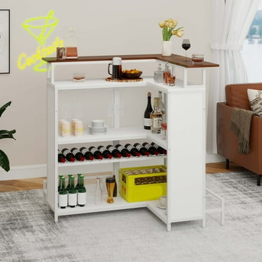 DEXTRUS 5-Tier Home Bar Unit with Wine Rack and Footrest, 48" Wine Cabinet with LED Lights, White