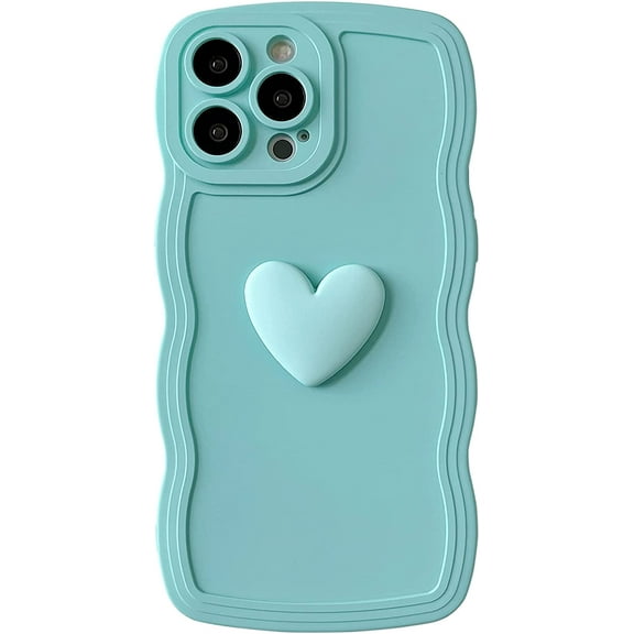 for iPhone 14 Pro Max Case(6.7" 2022), Cute 3D Colors Love Heart Wavy Frame Full Protection for iPhone 14 Pro Max 6.7" Soft TPU Shockproof Phone Cover for Women Girls,Blue