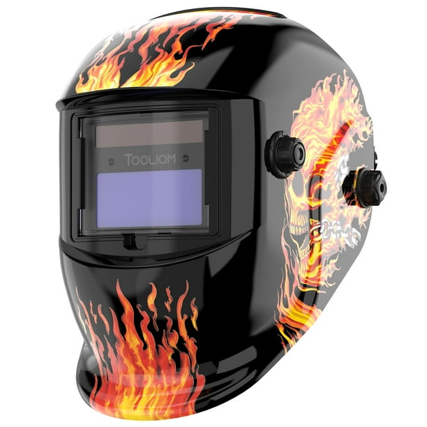 Casco de soldadura TOOLIOM con oscurecimiento automático, color verdadero, calavera en llamas