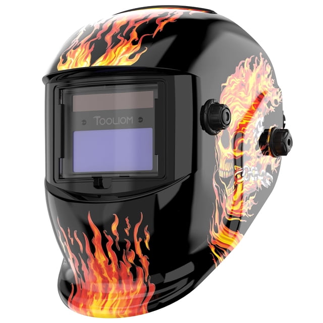 Casco de soldadura TOOLIOM con oscurecimiento automático, color verdadero, calavera en llamas