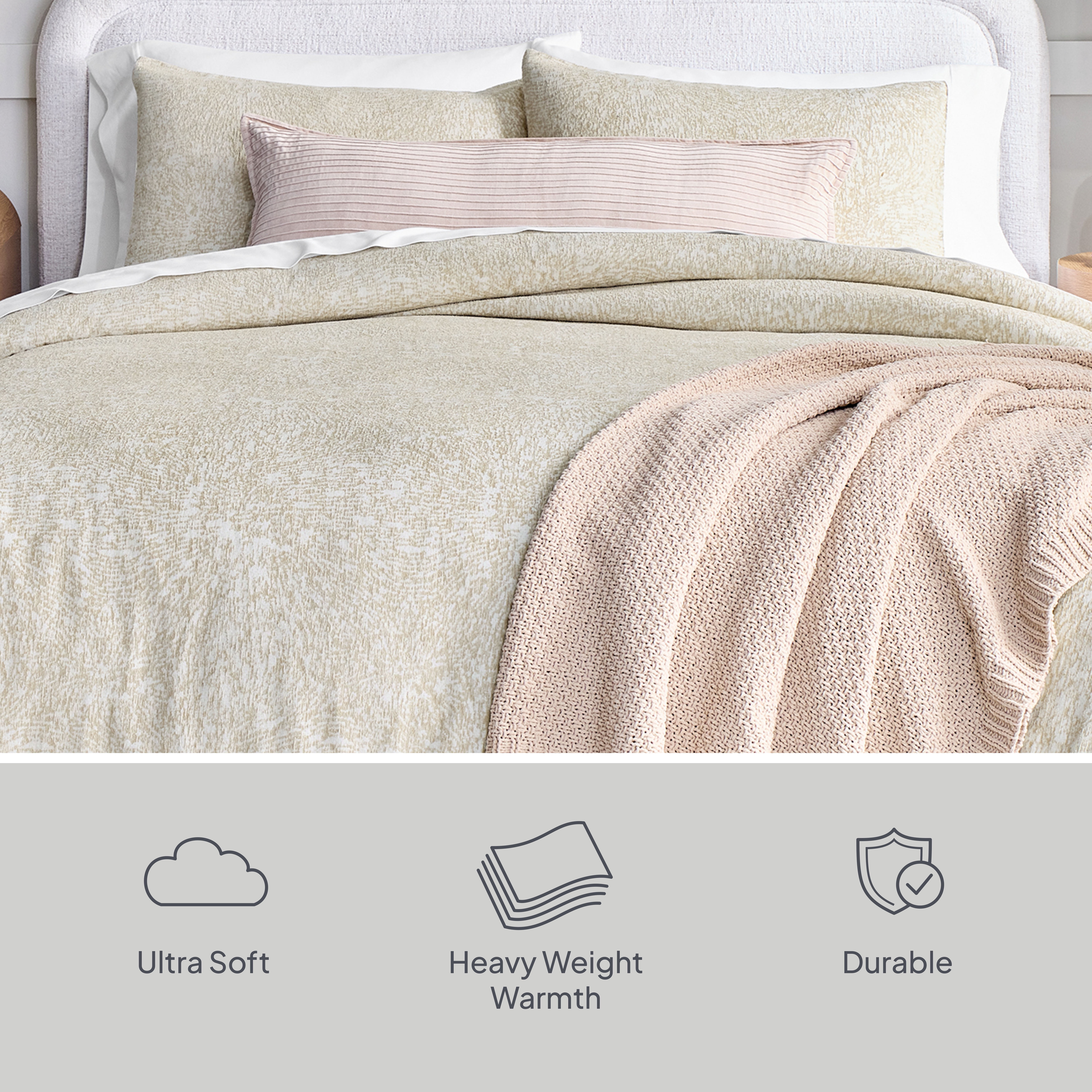 Better Homes & Gardens King Comforter Set, Heavy Weight Warmth, 3-Piece, Tan Chenille