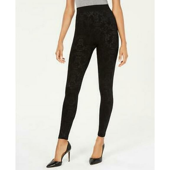 INC Women's Black Shaping Flocked Seamless High Rise Leggings Size XS / S