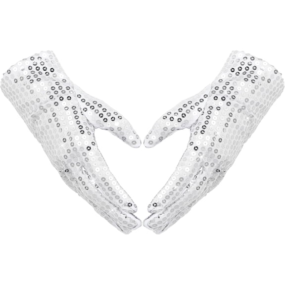 2 Pair Sequin Gloves Women Glitter Gloves Fashion Sparkly Sequin Dance Mittens Classic Masquerade Short Glove-White