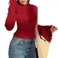 thumbnail image 1 of Camiseta de Larga Acampanada con Cuello Alto Y2K para Mujer, Camisa Ajustada con Ribete en Forma de Lechuga Vino Tinto S, 1 of 9
