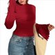 thumbnail image 1 of Camiseta de Larga Acampanada con Cuello Alto Y2K para Mujer, Camisa Ajustada con Ribete en Forma de Lechuga Vino Tinto XL, 1 of 9