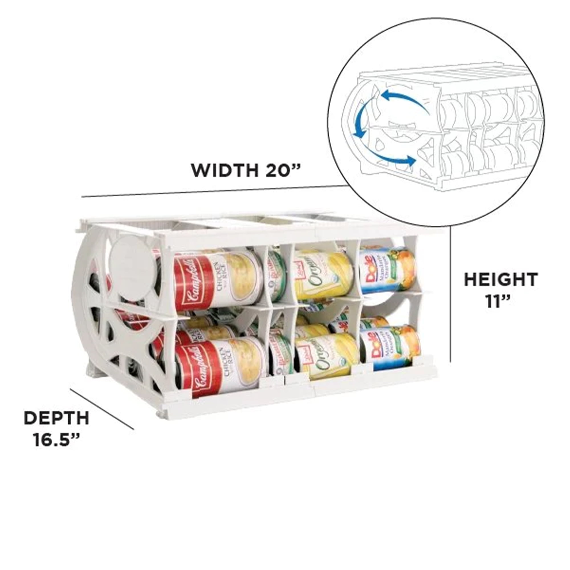 Shelf Reliance Compact Cansolidator Pantry Kitchen Organizer Holder With  Rotational And Adjustable Panel Systems For 40 Food Cans, White : Target