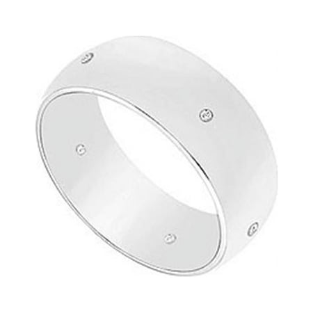 FineJewelryVault UBVNCHR700W14D-120 7MM Half Round Wedding Band with Diamonds : 14K White Gold - 0.05 CT TDW - Size: 7