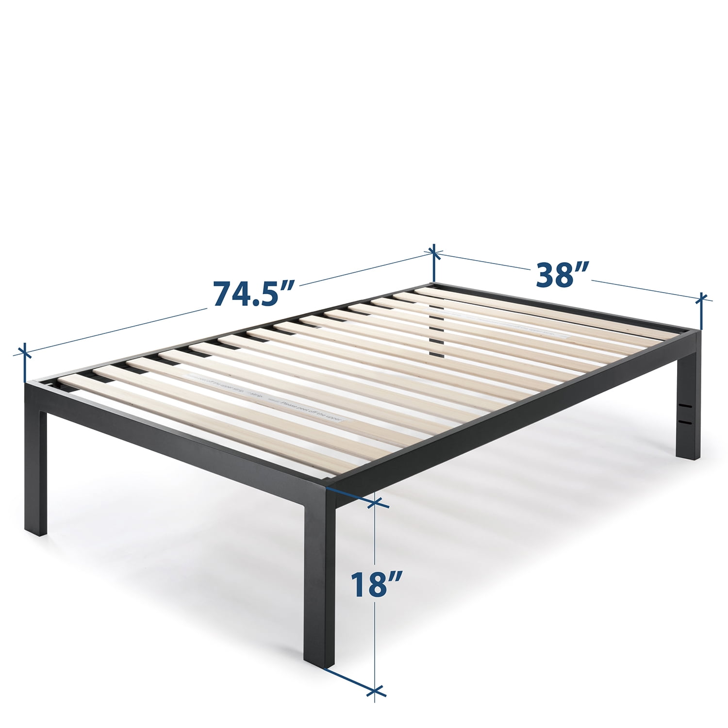 Mellow Just Mallet 18 Inch Heavy Duty Metal Platform Bed with Wooden Slats, Black, Twin