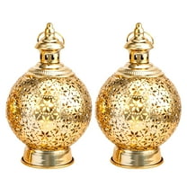 Ramadan Lanterns Set of 2 Gold Electric Candle Holders with Timer