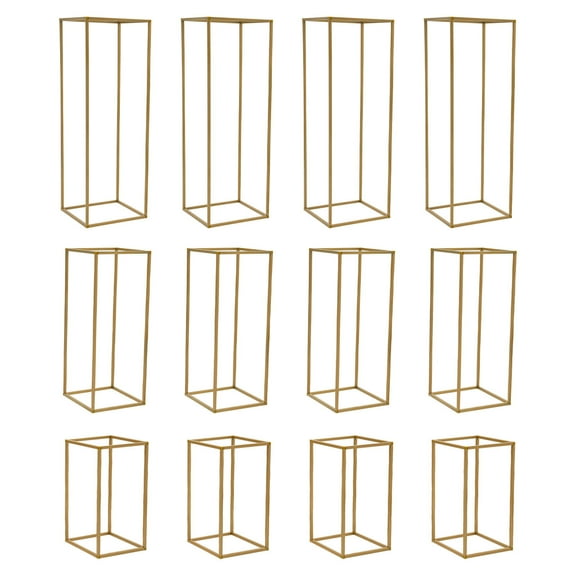 Miumaeov 12pcs Metal Flower Stand Wedding Centerpieces Gold Column Vases Pillar Geometric Flower Rack for Event Party Decor, 3 Sizes