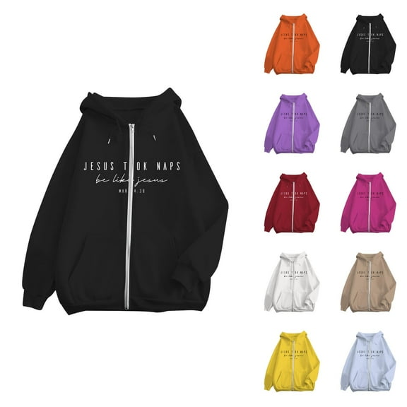Jesus Took Naps Hoodies for Women 2025 Long Sleeve Zip Up Christian Hooded Sweatshirt with Pockets Jacket Coat