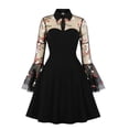 thumbnail image 1 of ZAXARRA Robe Longue Évasée à Manches Longues en Maille Brodée de Fleurs pour Femmes Mode Automne Décontractée Midi, 1 of 8