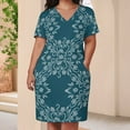 thumbnail image 3 of Teal Floral Seamless Pattern Design Women's Loose Short Sleeve Dress Casual Summer Plus Size Long Dresses with Pockets, 3 of 5