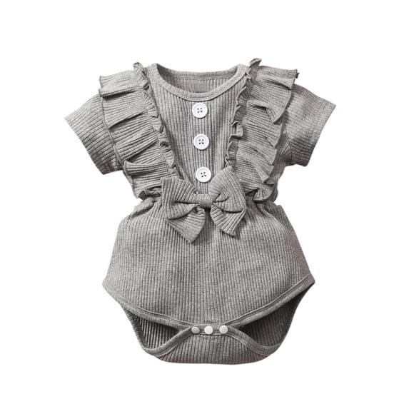 Body De Bebé Canastilla Onesies Para Niños Pequeños Verano Lindo Color Sólido Volante Algodón Traje Mameluco Mono Gris Odeerbi LM103-3490