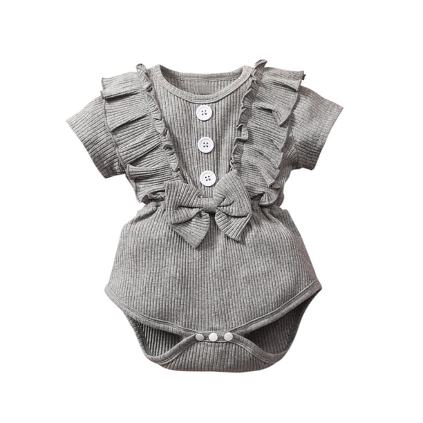 Body De Bebé Canastilla Onesies Para Niños Pequeños Verano Lindo Color Sólido Volante Algodón Traje Mameluco Mono Gris Odeerbi LM103-3490