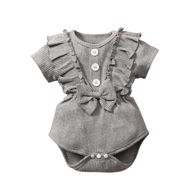 Body De Bebé Canastilla Onesies Para Niños Pequeños Verano Lindo Color Sólido Volante Algodón Traje Mameluco Mono Gris Odeerbi LM103-3491