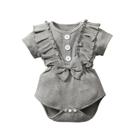 

QIPOPIQ Girls Clothes Clearance Toddler Kids Girls Summer Cute Solid Color Ruffle Cotton Outfit Romper Jumpsuit