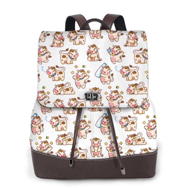 Easygdp Farm Cow Animal Mochila de Cuero para Mujeres, Bolso de Hombro, Bolsos de Mano de Moda para Trabajo y Viajes