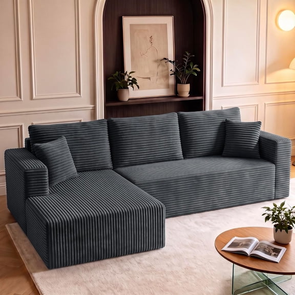 Modular combination sofa, modern oversized L-shaped boneless cloud sofa, living room sofa, no assembly required,gray Bcotton velvet (Left‑Facing Chaise Lounge)