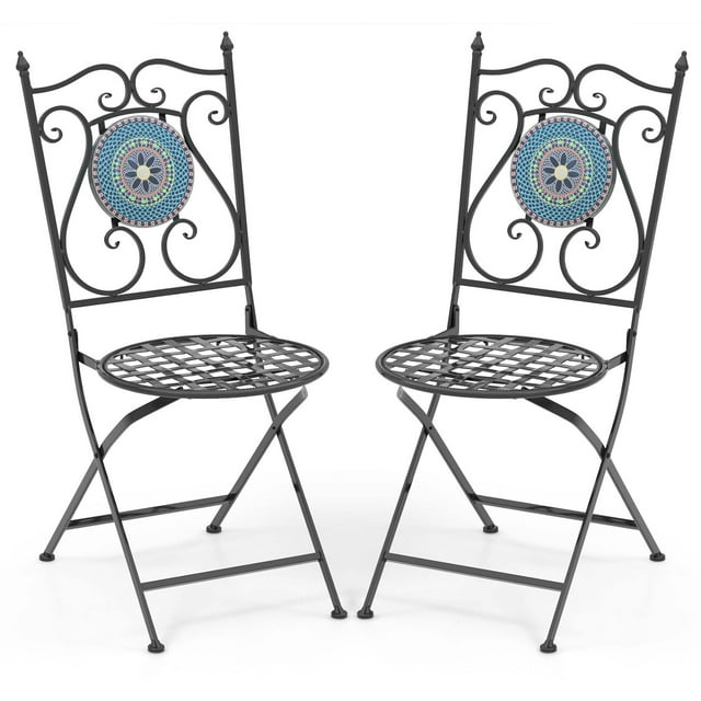 Costway Set of 2 Mosaic Chairs for Patio with Decorative Backrest Heavy-Duty Frame