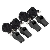 4-Pack Portable Plastic Emergency Survival Whistles with Lanyard for Football Referees, Officials, First Aid Use, Black, 1.97"x0.83"x0.71"