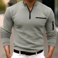 thumbnail image 2 of XIYON Long Sleeve Polo Shirts For Men Striped Zipper Shirt Summer Casual Holiday Shirts Tops Classic Comfortable Polo Shirts For Men, 2 of 8