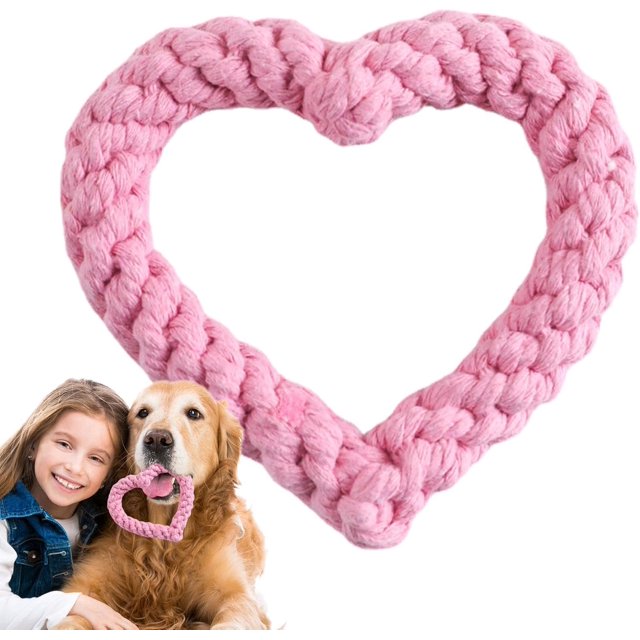 Heart Rope Dog Toy | Indestructible Dog Toy | Puppy Throwing Toy, Dog Rope Toys with Heart Shape, Interactive Dogs Rope Toys, Ropes Toys for Puppy Teething - Indoor Outdoor, Light Pink