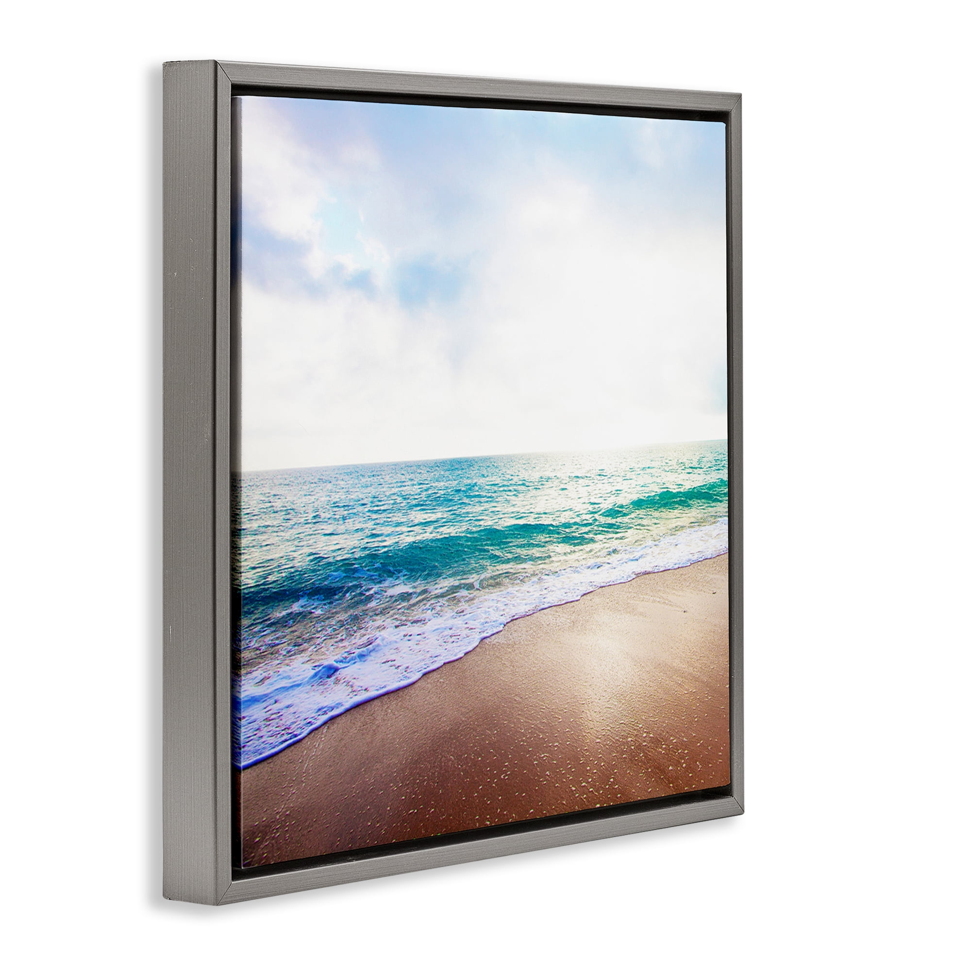 Stupell Industries Sun Shining over Beach Nautical & Beach Photography Gray Floater Framed Canvas Art Print Wall Art, 18 x 18