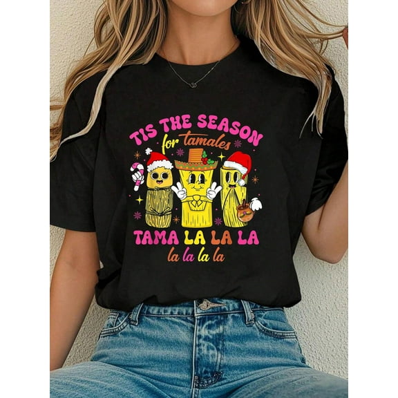 Women Cotton Tshirt Tis The Season For Tamales Santa Mexican Spanish Christmas T-Shirt Comfort Tshirt Women