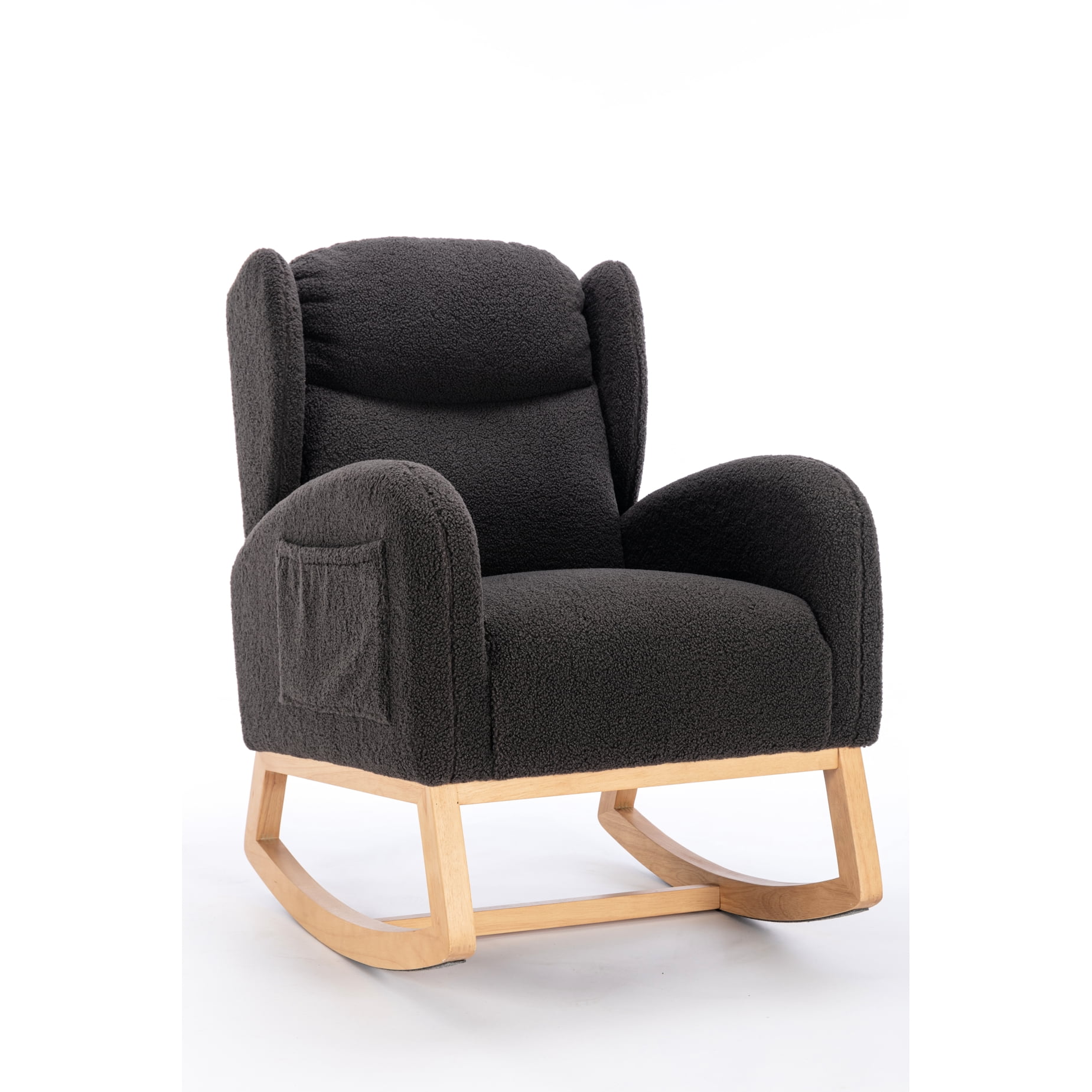 Back Dark Gray Fabric Rocking Chair With Wooden Components And Fill For Living Ergonomic Room Wood Parts