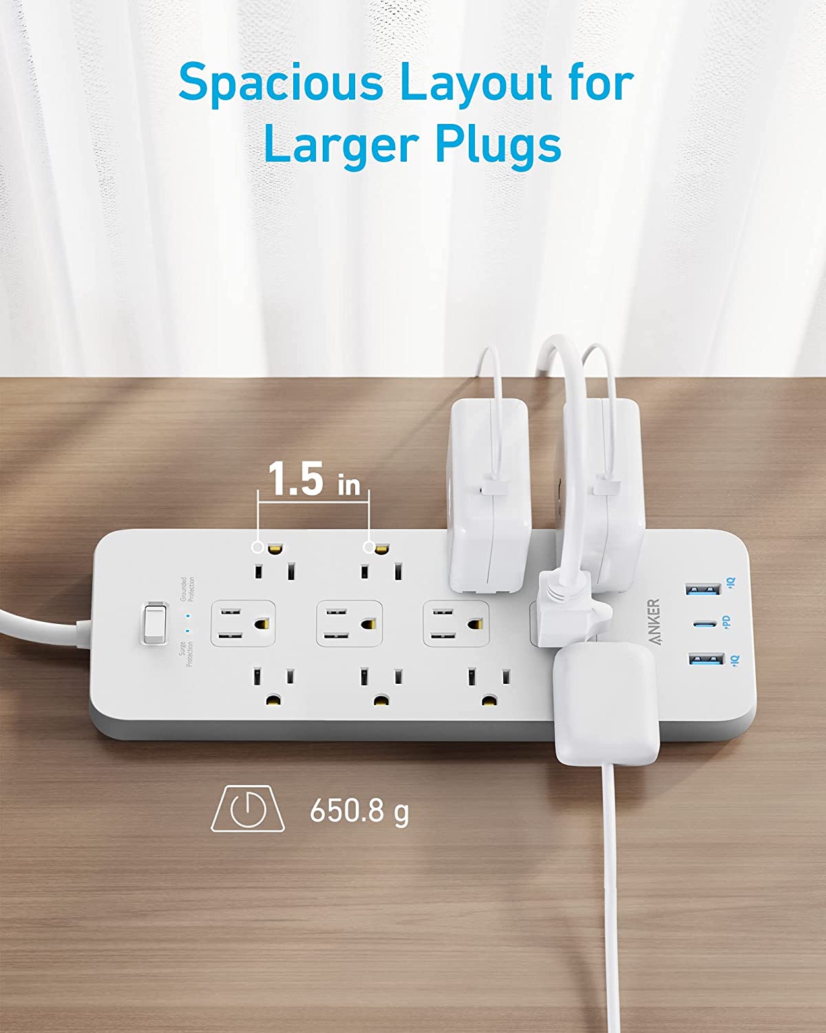 Anker Power Strip with 3 USB Ports, Surge Protector (2100J-5ft), 12 Outlets with 2 USB-A Ports and 1 USB-C Port,Flat Plug, Compatible with iPhone 16/16 Pro/16 Pro Max, for Home,Office, TUV Listed