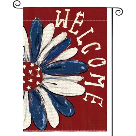 colorlife Patriotic 4th of July Garden Flag 12x18 Inch Double Sided Outside, Memorial Day Red Floral Welcome Daisy Yard Outdoor Decoration