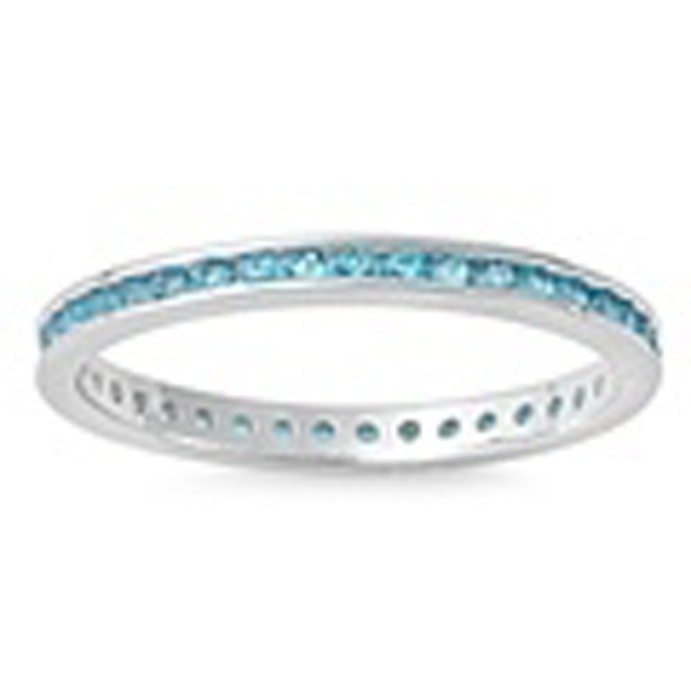 CHOOSE YOUR COLOR Eternity Blue Simulated Sapphire Ring .925 Sterling Silver Band CZ Female Size 8