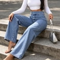 thumbnail image 6 of Costeam Womens High Waist Wide Leg Jeans Double Button Closure with Front Seam Detail Vintage Washed Denim Pants Casual Straight Leg Full Length Trousers, 6 of 9