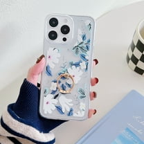 Allytechgroup Case for iPhone 13 Pro Max with Ring Holder Stand, Slim Lightweight for Women Flower Design TPU Phone Cover for Girls Girly Funny Fashion for Apple iPhone 13 Pro Max, B