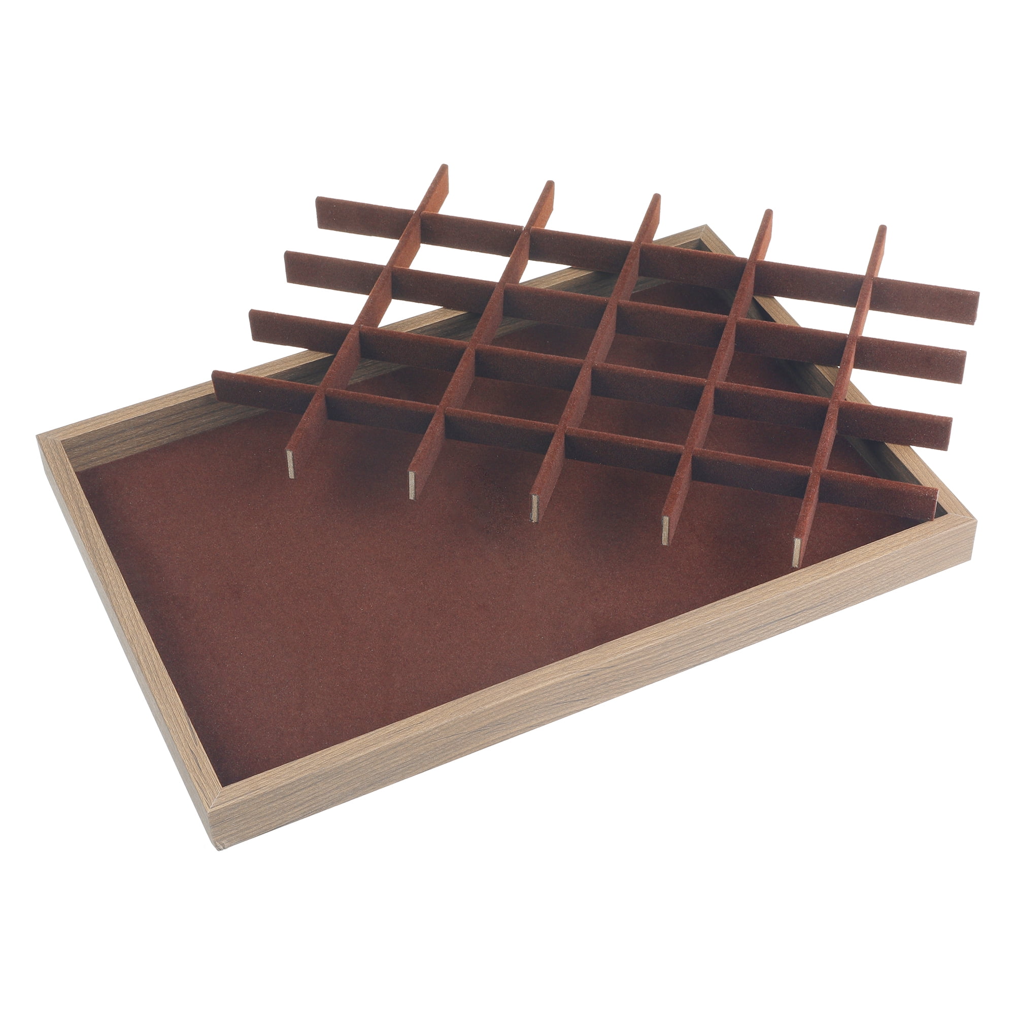 Unique Bargains Velvet Jewelry Organizers Trays with Removable Dividers Brown 30 Grid Tray