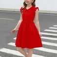thumbnail image 2 of Cethrio Girls Casual Dresses, Flutter Sleeve School Vacation Mid-length Kids Summer Dresses Red Size 10, 2 of 4