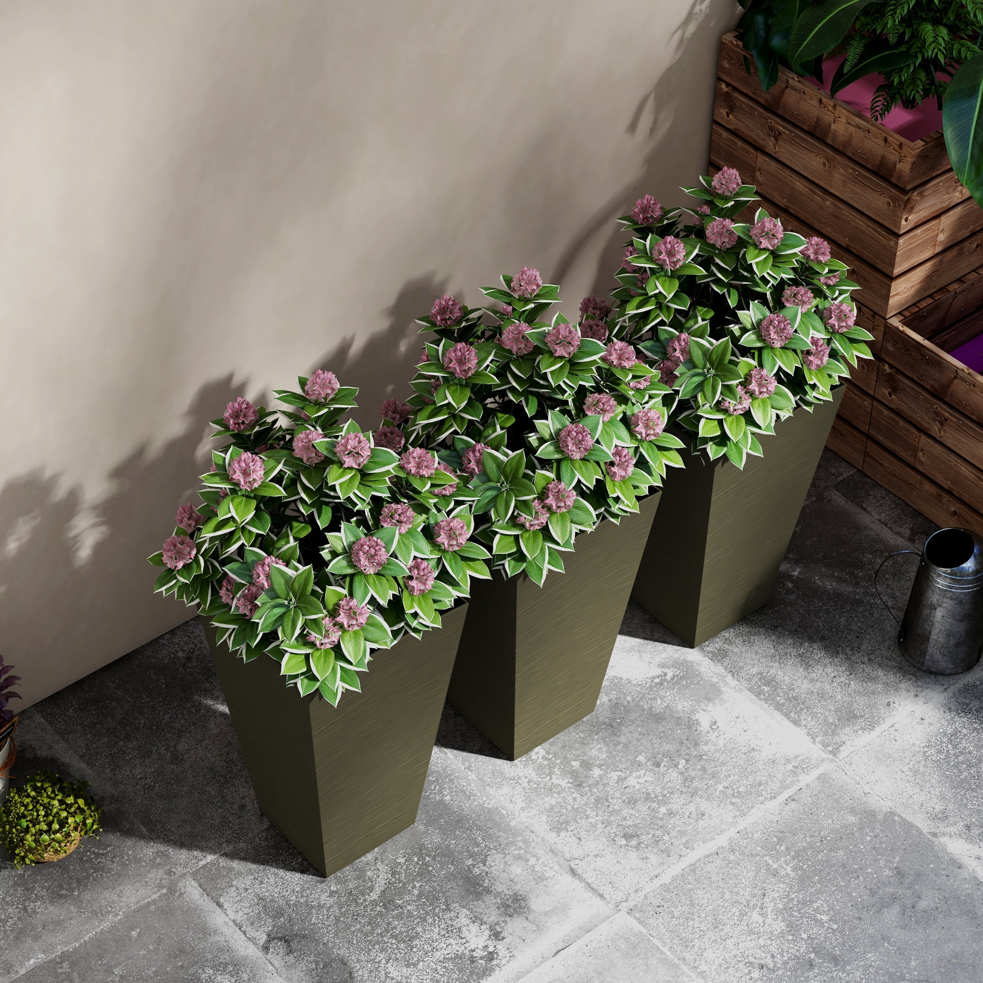 Outsunny Set of 3 Tall Outdoor Planters w/ Drainage Holes, Dark Brown