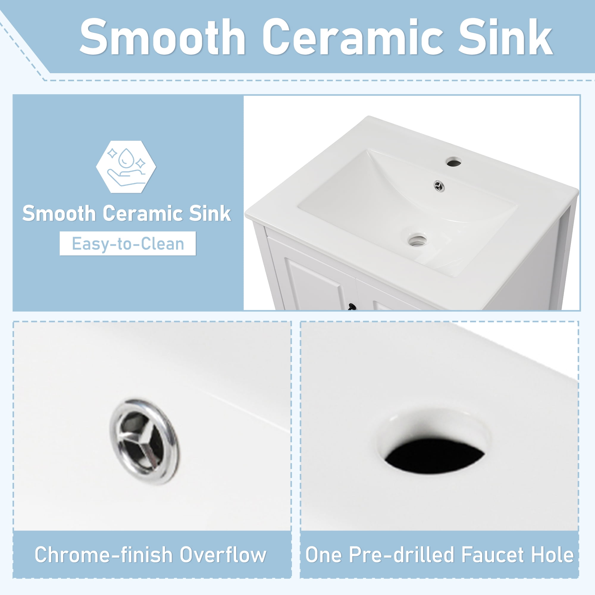 Harper & Bright Designs 24" Small Bathroom Vanity Sink Combo, Bathroom storage Cabinet with Drawers, Single Sink Bathroom Vanity with Soft-closing Door, White
