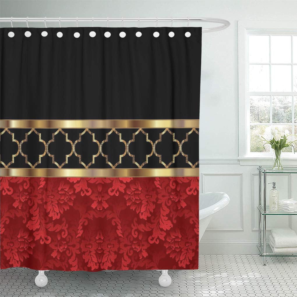Suttom Lattice Elegant Red Black Gold, Black White Gold Shower Curtain