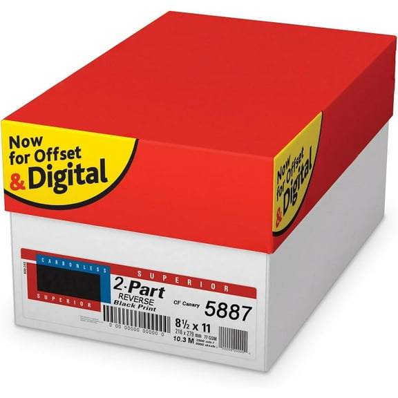 Superior 8.5 x 11 Carbonless Paper, 2 Part Reverse (Bright White/Canary), 2000 Sets, 4000 Sheets, (8 Reams)