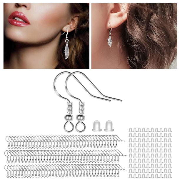 Juego de Ganchos para Pendientes de 100 Uds., Tapones para Los Oídos, Ganchos para Peces, Componentes para Pendientes, Kit de Fabricación de Pendiente Plata Baoblaze Ganchos para hacer aretes