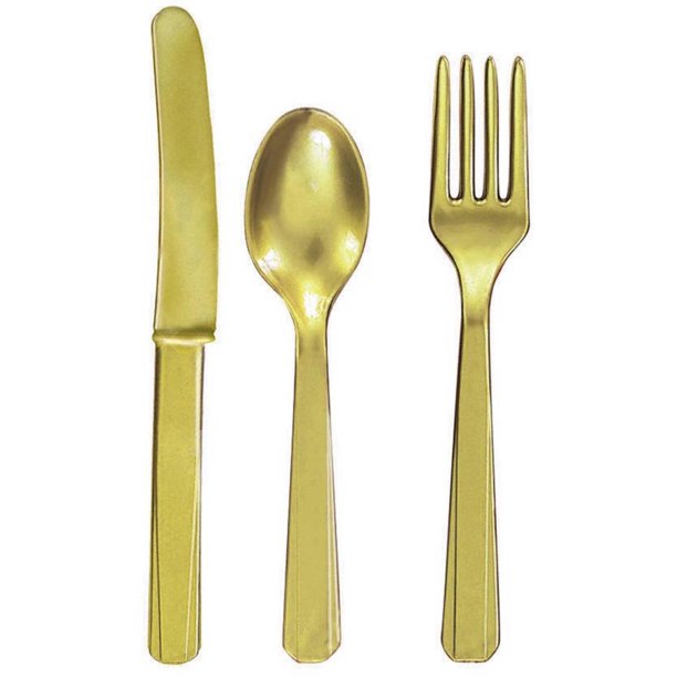Gold Plastic Cutlery Assortment, 8pk