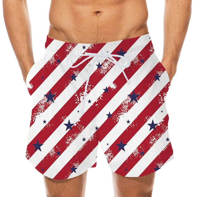 DPTALR Pantalon de Plage à Taille Élastique avec Imprimé Drapeau à Rayures pour Homme