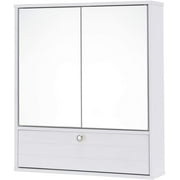 Globalway Wall Mounted Storage Cabinet, Bathroom Medicine Cabinet with Double Mirrored Doors and Adjustable Shelf, Ideal for Bathroom, Living Room, Cloakroom, 21.5 x 5.5 x 24.5 inches (White)