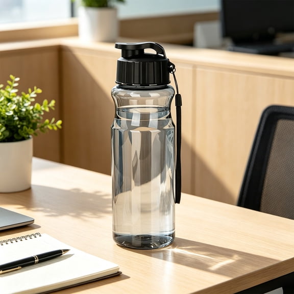 Black Plastic Water Bottle 500ml - Leakproof Sports Bottle with Straw Lid - BPA-Free Reusable Portable Drinking Cup for Gym Running Outdoor - Convenient Hanging Carry