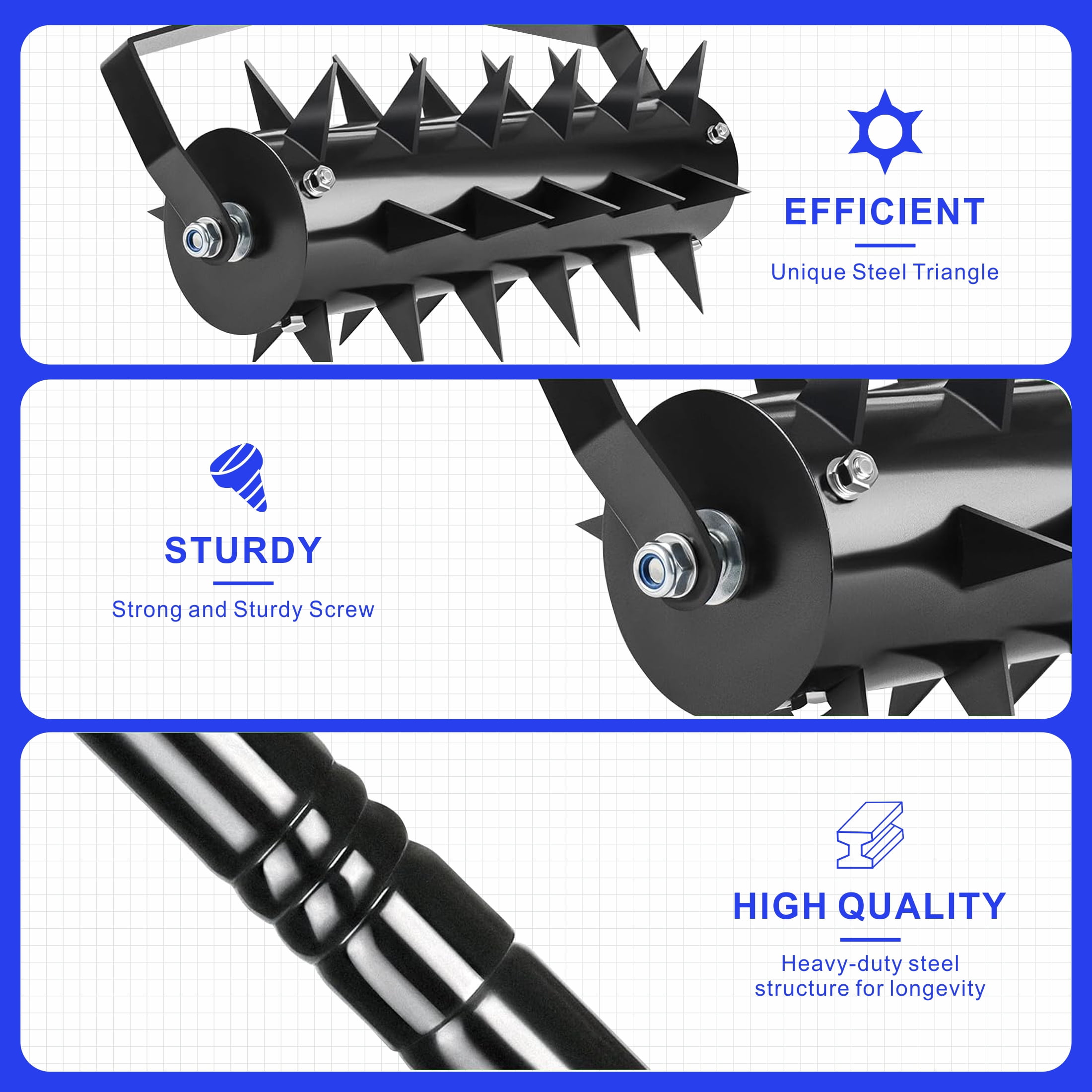 LiviNest Manual Lawn Aerator Tool: Heavy Duty Steel Soil Aeration - 33 Triangle Tines & Adjustable Handle for Garden Yard Farm Use