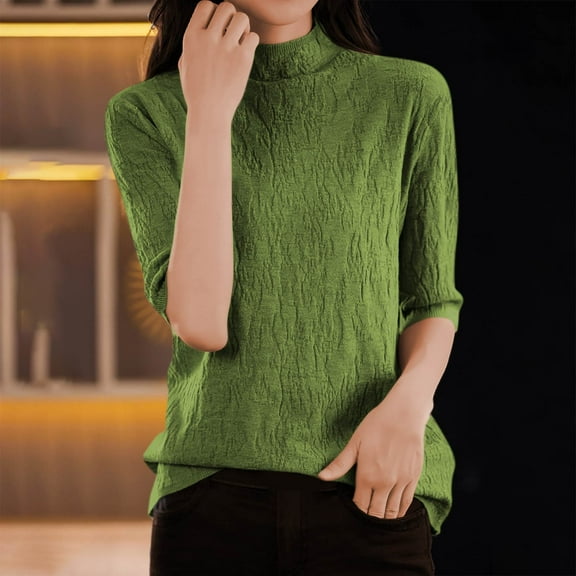 Vetsdori Womens Sweaters Green Lightweight Pullover Office Crewneck Casual Plain Sweaters for Women