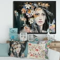thumbnail image 2 of Designart 'Portrait Of A Young Woman With Flowers I' Modern Framed Canvas Wall Art Print, 2 of 5