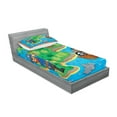 thumbnail image 2 of Ambesonne Cartoon Fitted Sheet & Pillow Sham Set, Funny Pirate Ship Island, Twinxl, Multicolor, 2 of 2